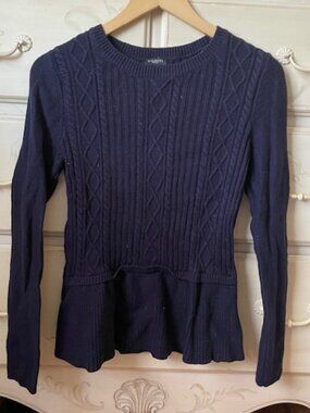 Talbots Navy Cable-knit Peplum Sweater- size petite medium